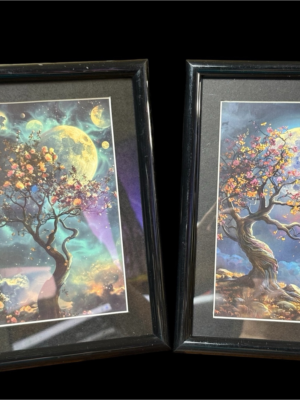 Celestial Moon Tree Framed Art Print Set – 2 Pieces | Dreamy Mystical Wall Décor